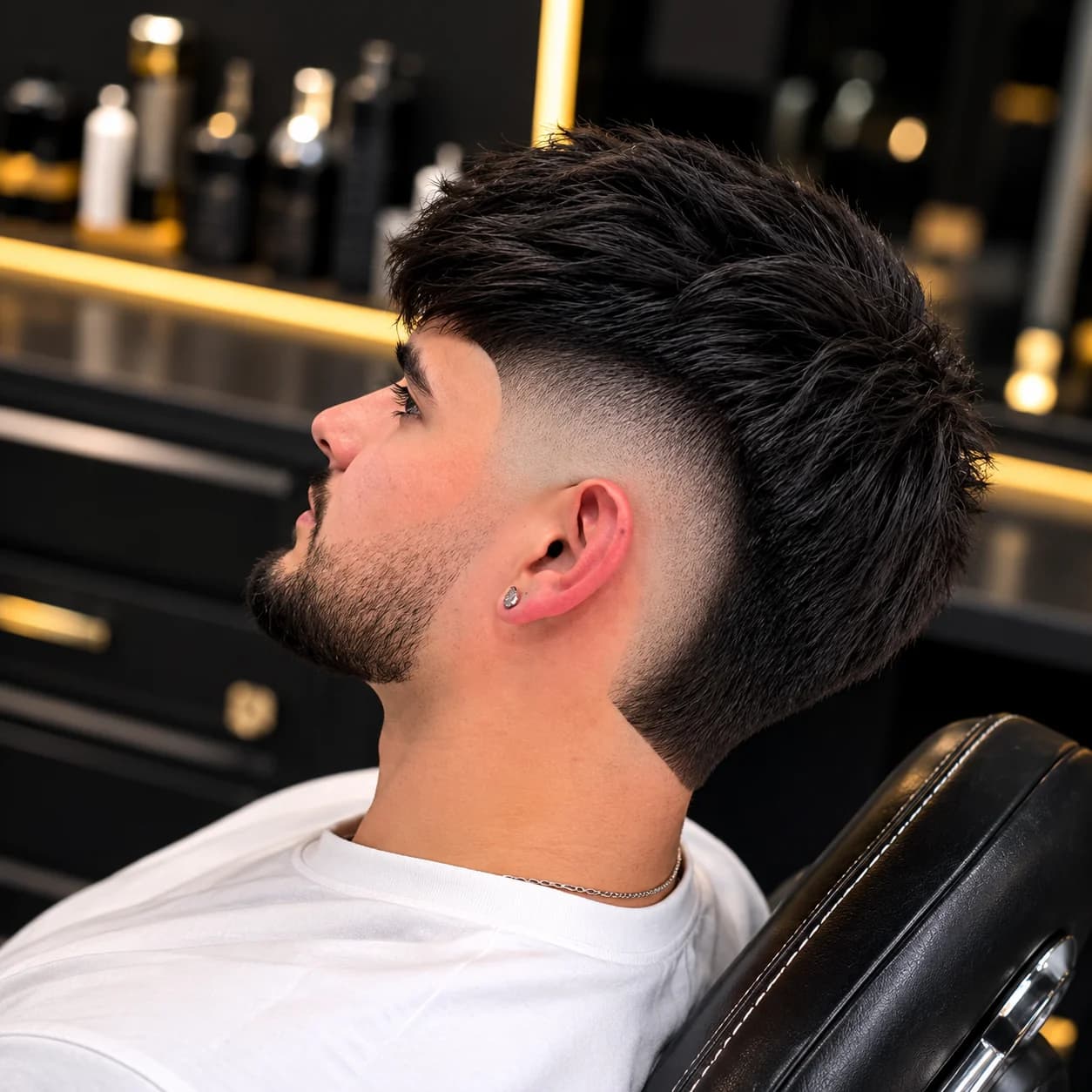 Corte texturizado con fade y barba perfilada